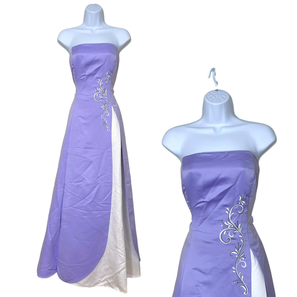 Vintage Kiki Prom Dress Maxi Gown Sz L Purple Fairy Princess Y2K Strapless Glam